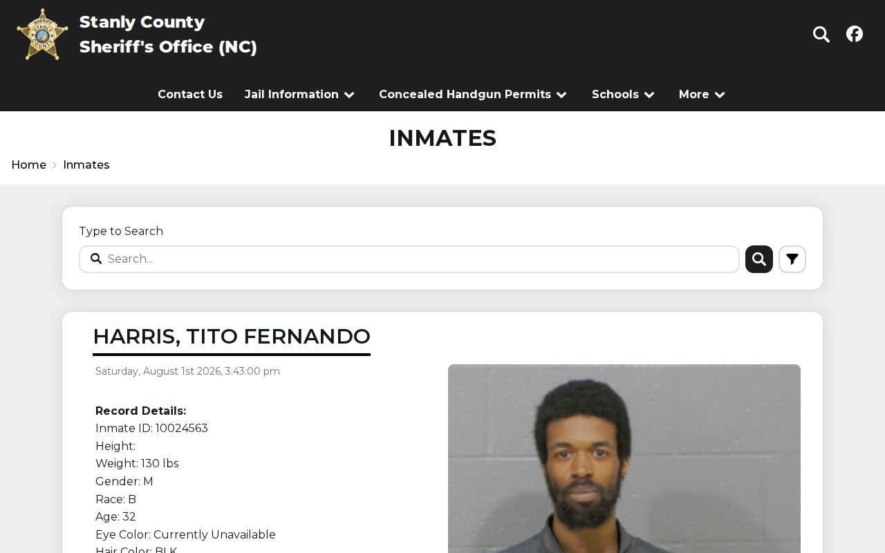 Stanly County arrest history current inmate roster