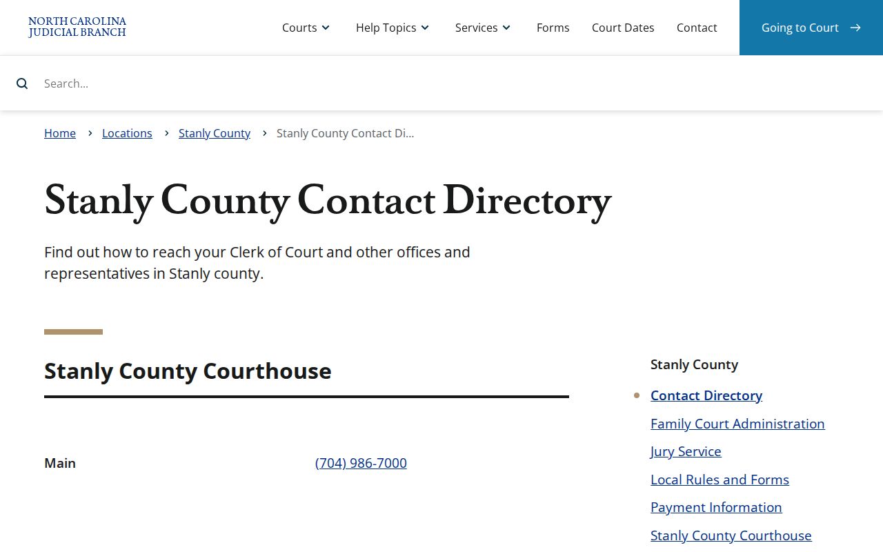 Stanly County criminal court contact directory
