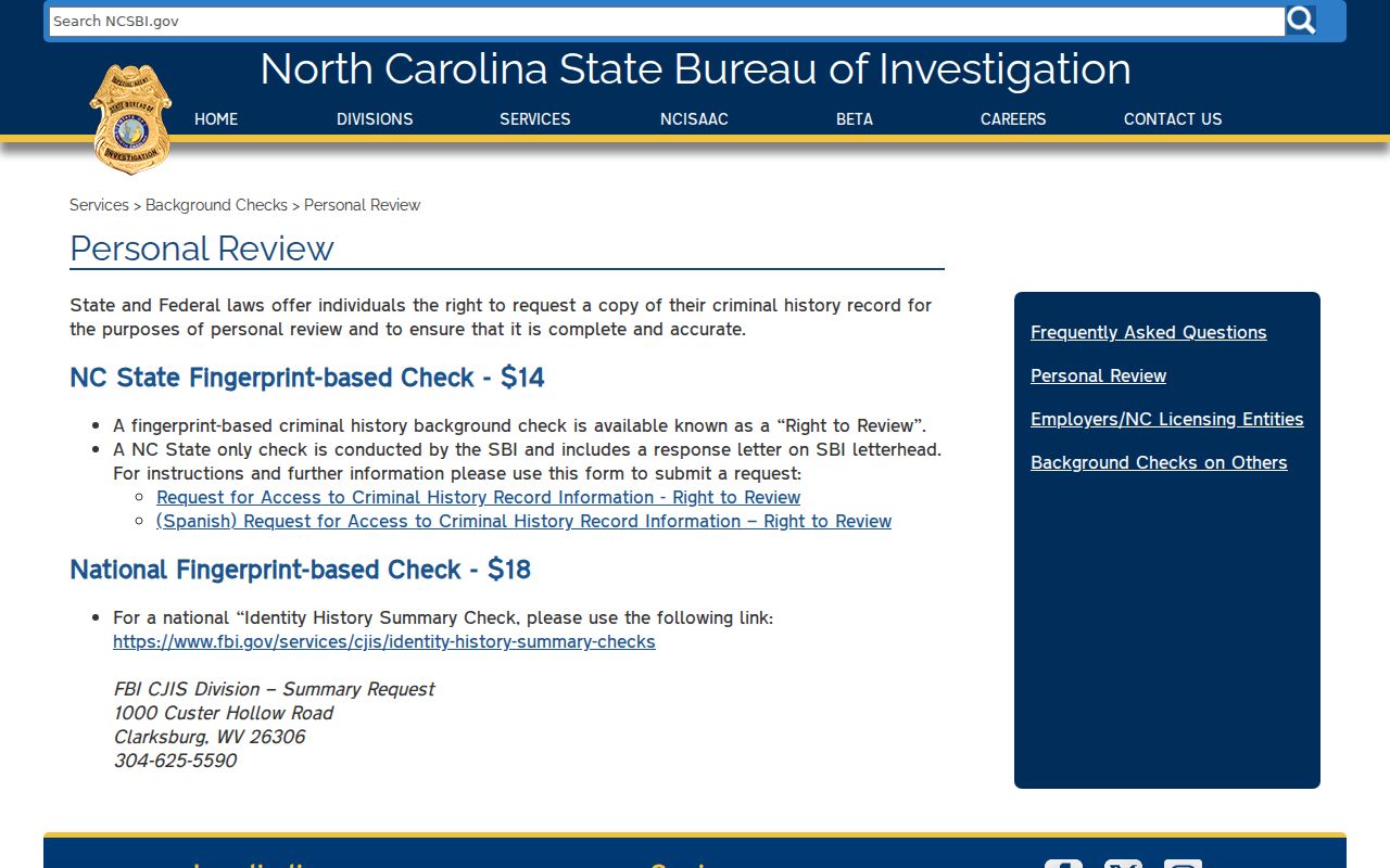 Stanly County criminal history SBI Right to Review process