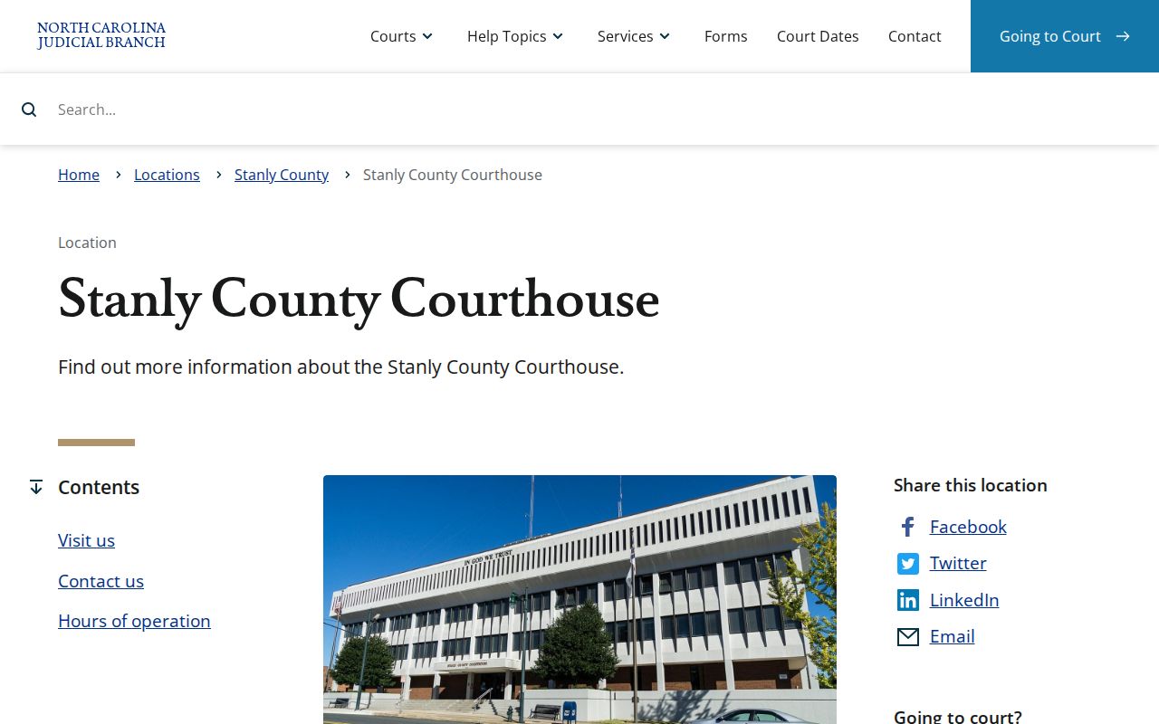 Stanly County criminal court records at the courthouse