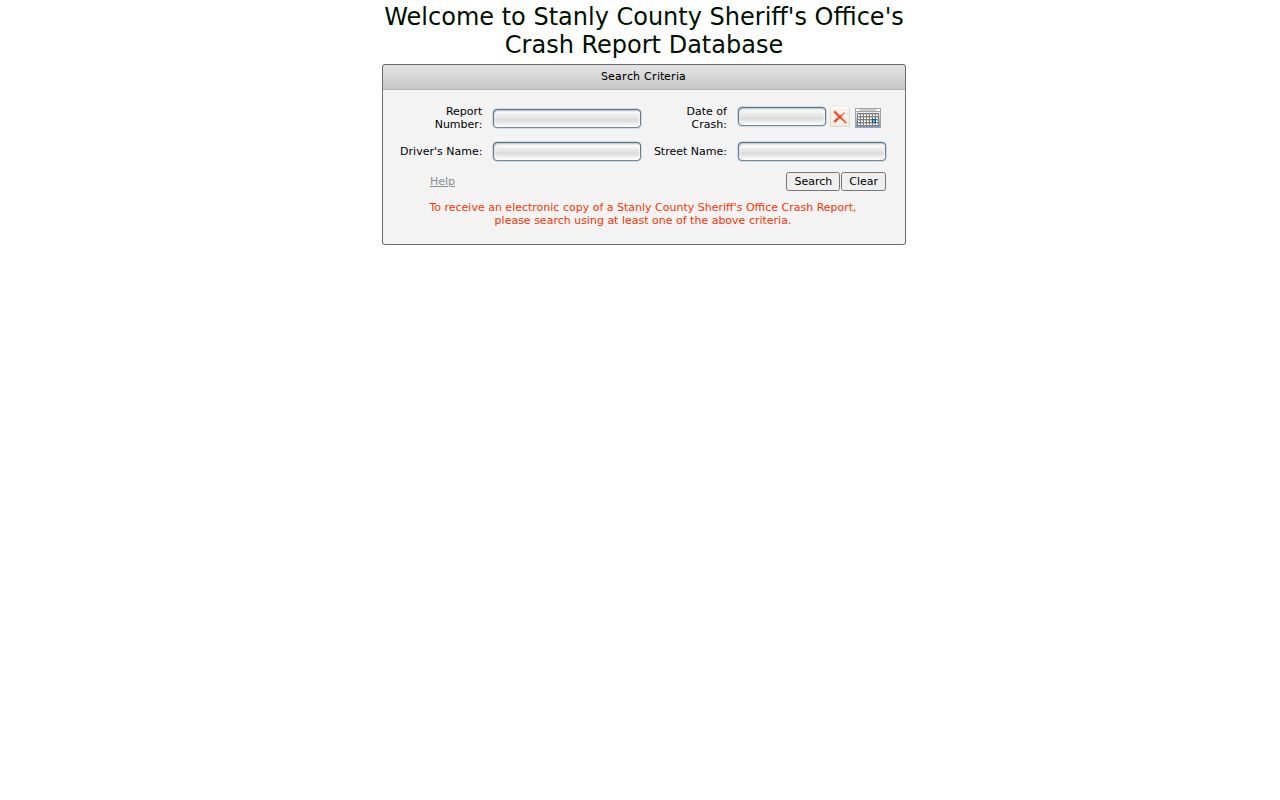Stanly County criminal records and sheriff crash report search