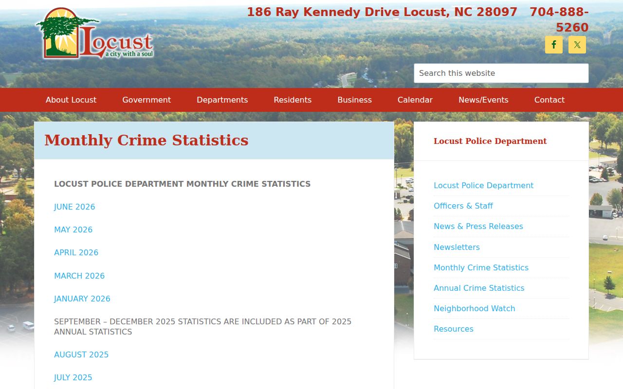 Locust criminal history monthly police statistics archive