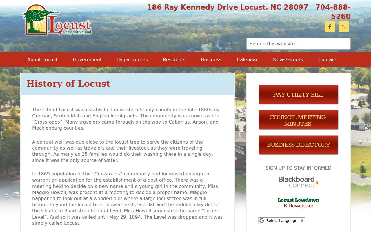 Locust criminal history and official city history source