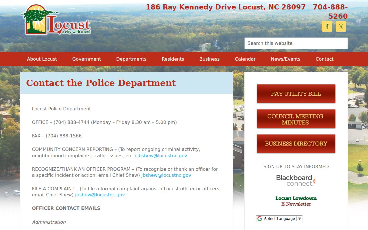 Locust criminal history police contact information