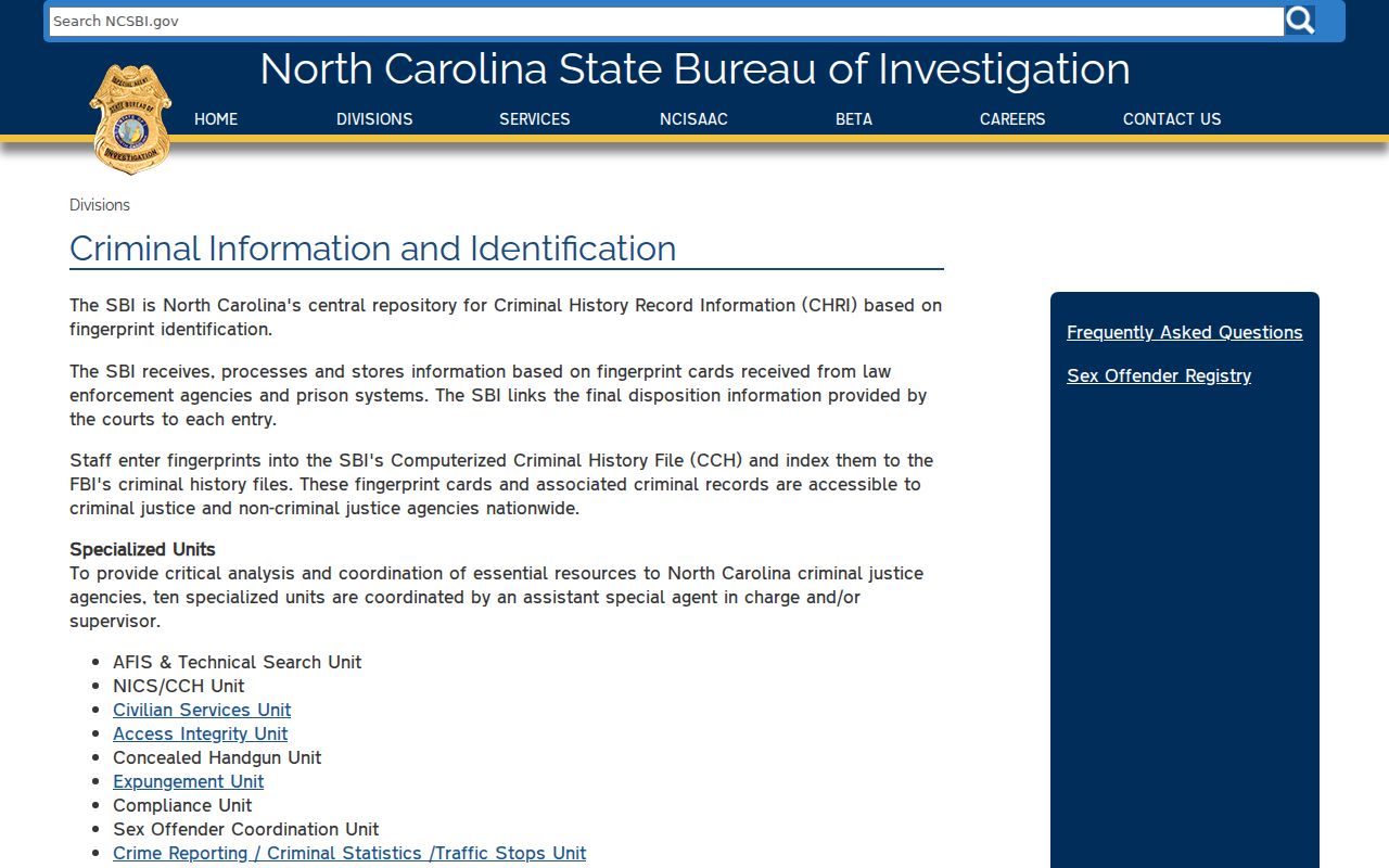 Stanly County sex offender check SBI criminal information page