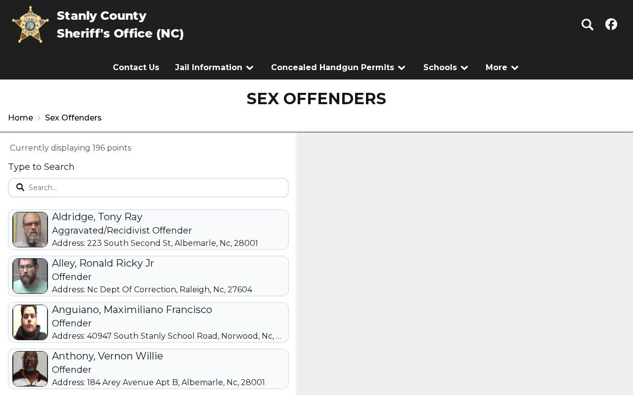 Stanly County sex offender registry sheriff map and list