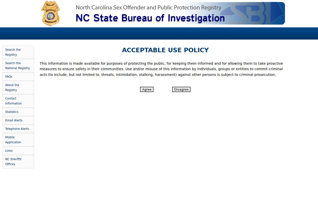 Stanly County sex offender registry state search interface